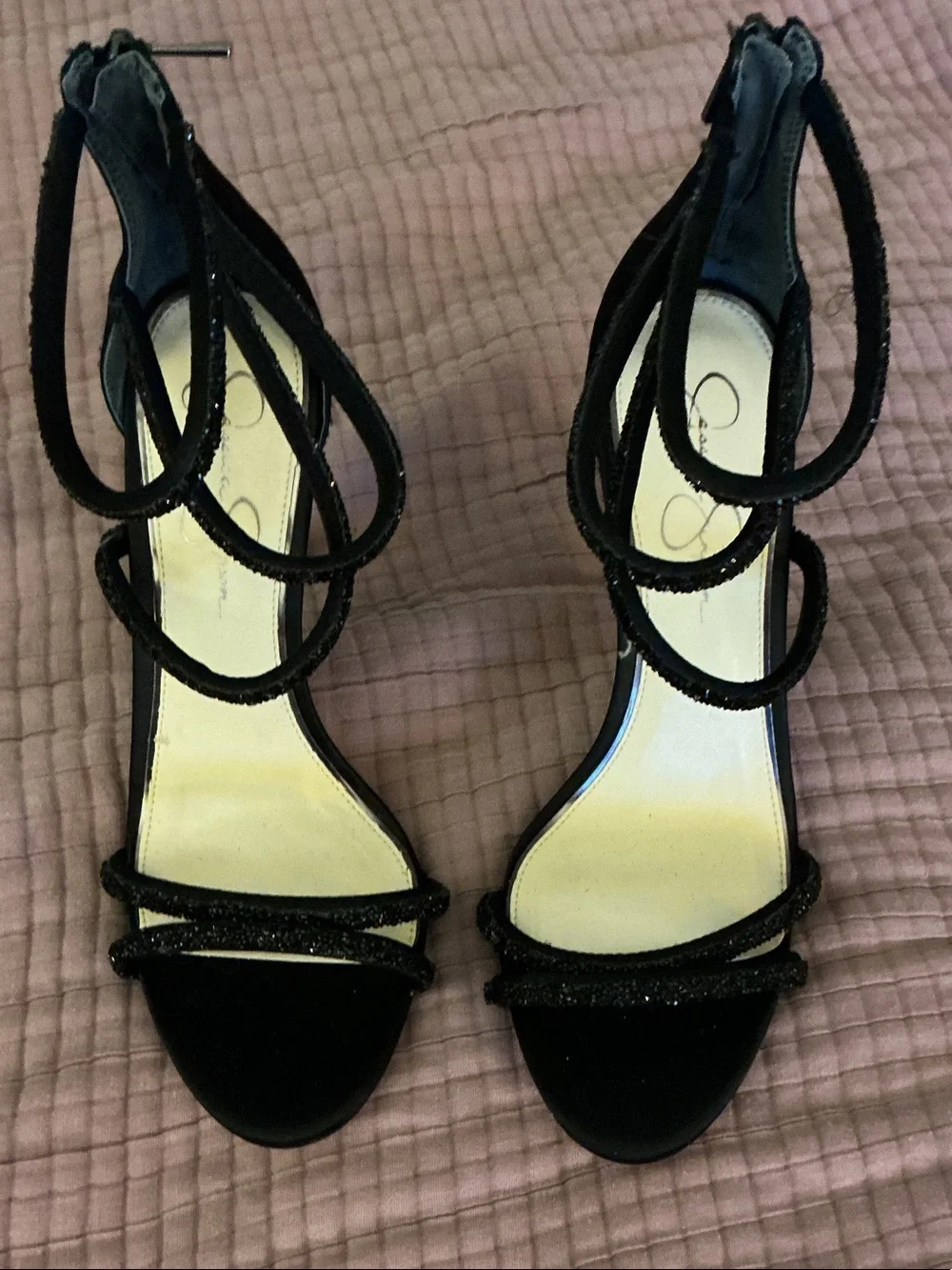 Jessica Simpson Black Strappy Ankle-Tie Stiletto Sandals